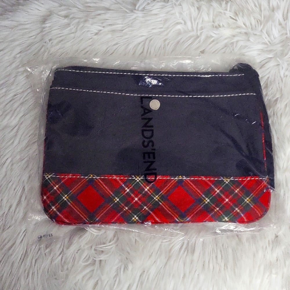Lands End Medium Classic Cherry Plaid Wristlet